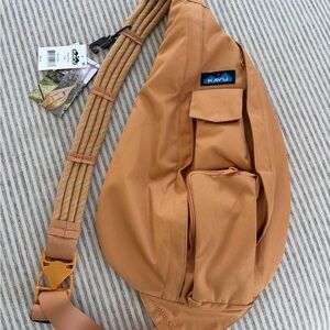 Kavu Tan Rope Sling Bag with Front Pockets